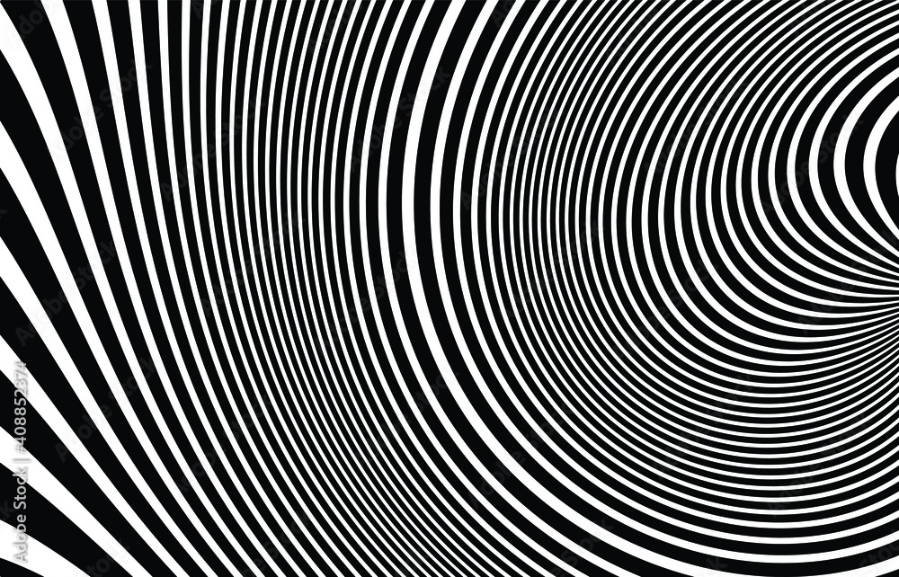Wave design black and white. Digital image with a psychedelic stripes. Argent base for website, print, basis for banners, wallpapers, business cards, brochure, banner. Line art optical 