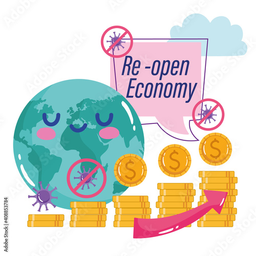 Reopening cartoon planet growing money economy
