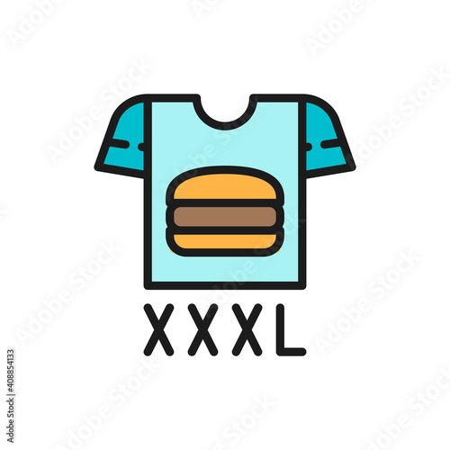 Clothes for fat people, large size flat color line icon.