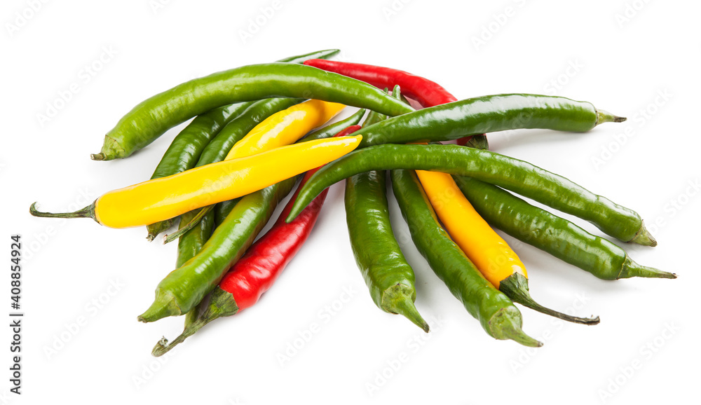 Small peppers isolated on a white background. View from another angle in the portfolio. Small peppers isolated on a white background. View from another angle in the portfolio.