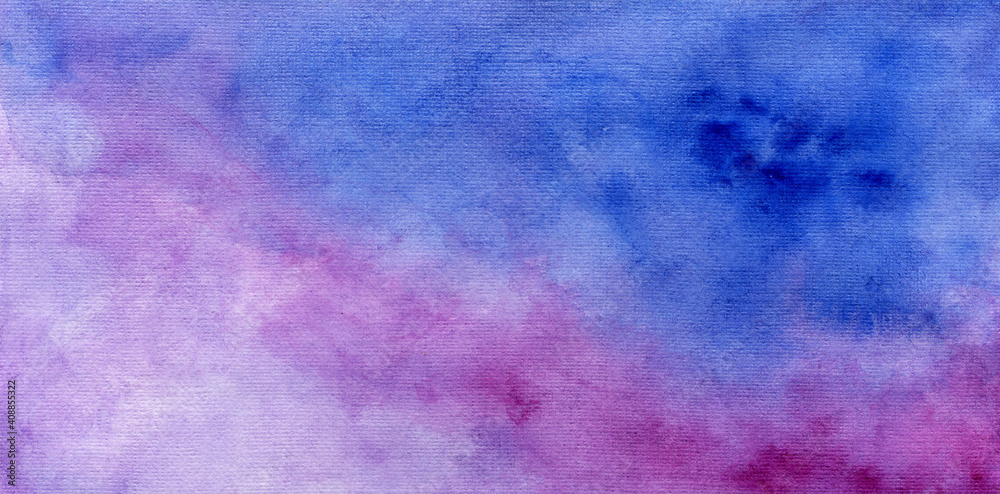 Watercolor abstract background blue, pink, purple, hand drawing