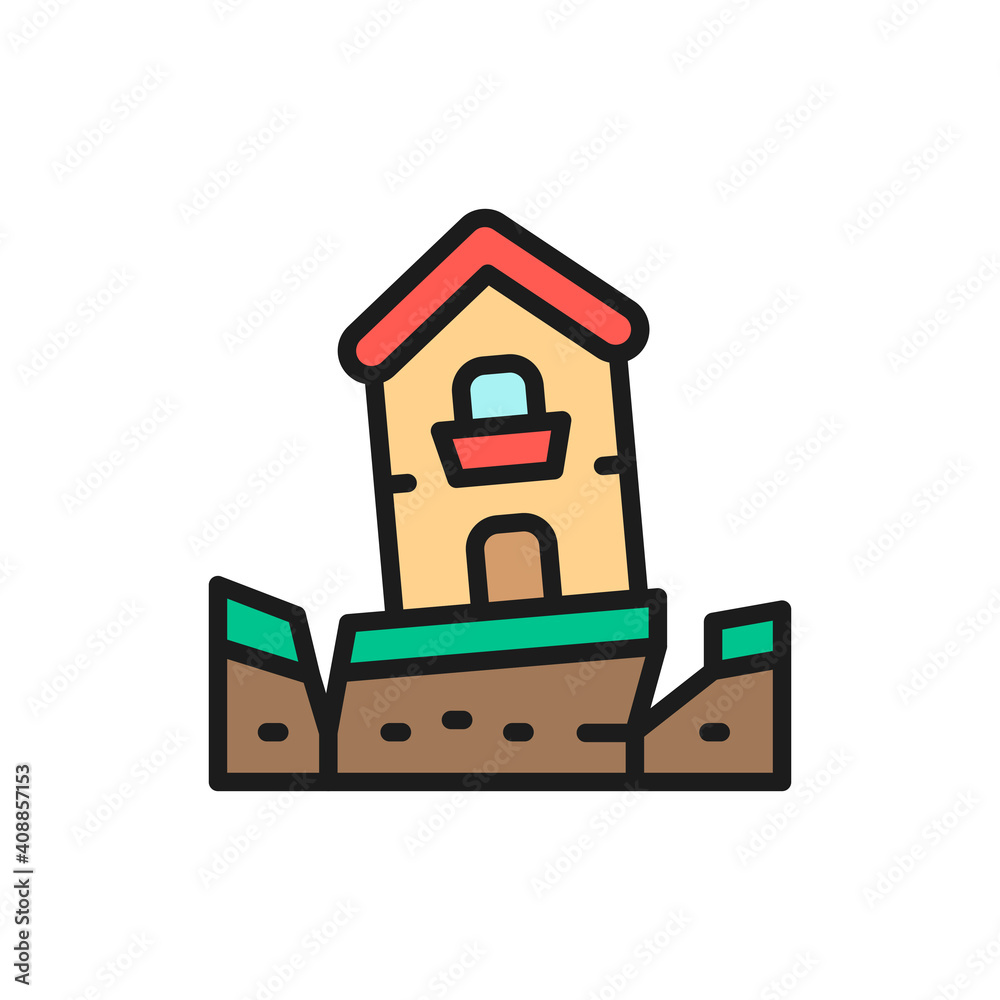 Earthquake, seism, catastrophe, natural disaster flat color line icon. Earthquake, seism, catastrophe, natural disaster flat color line icon.