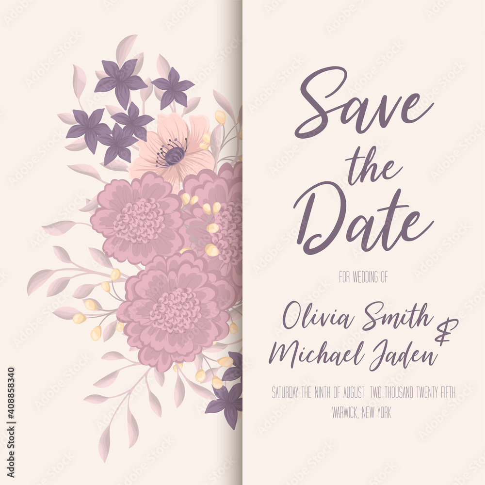 Cute vintage greeting or invitation card with hand drawn floral elements