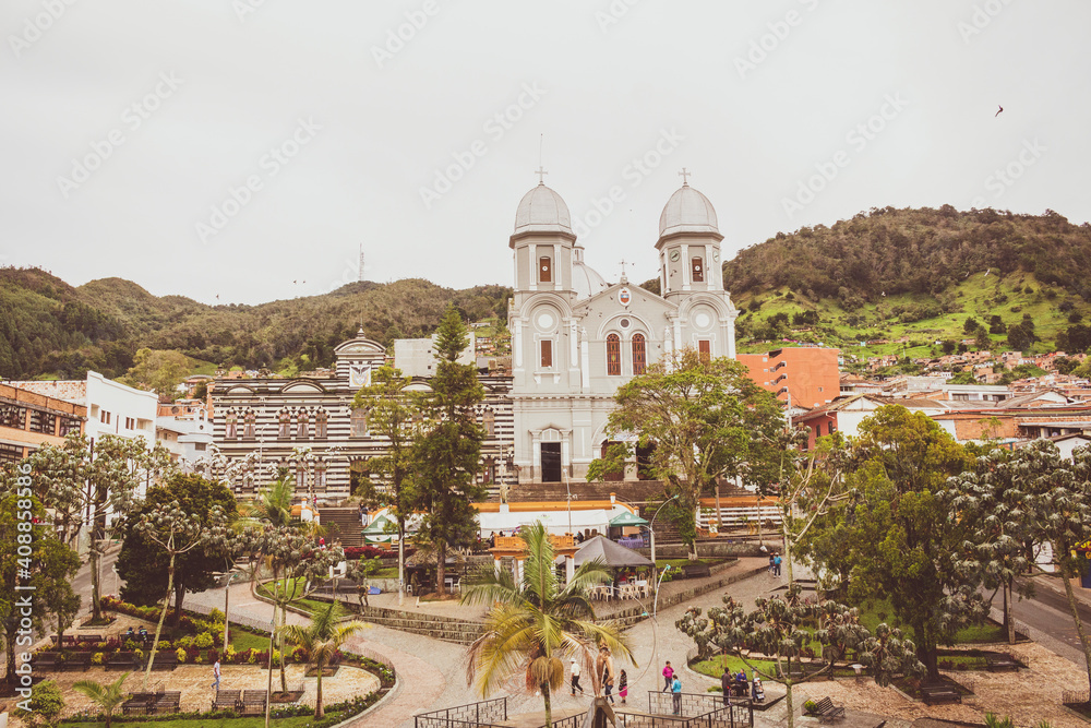 Yarumal, Antioquia, Colombia. June 6, 2018. The minor basilica of Our Lady of Mercy is a Colombian Catholic basilica of the municipality of Yarumal (Antioquia).
