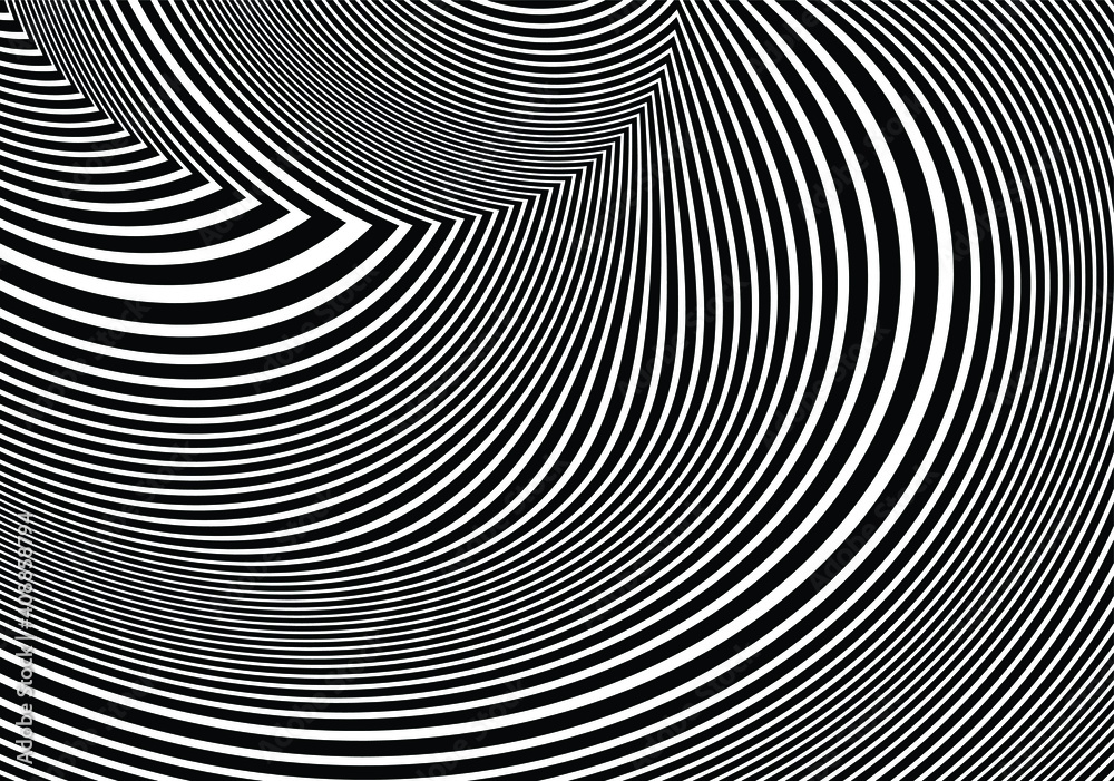 Fototapeta Wave design black and white. Digital image with a psychedelic stripes. Argent base for website, print, basis for banners, wallpapers, business cards, brochure, banner. Line art optical