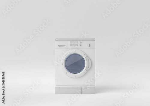 White Washing machine on white background. minimal concept idea. monochrome. 3d render.