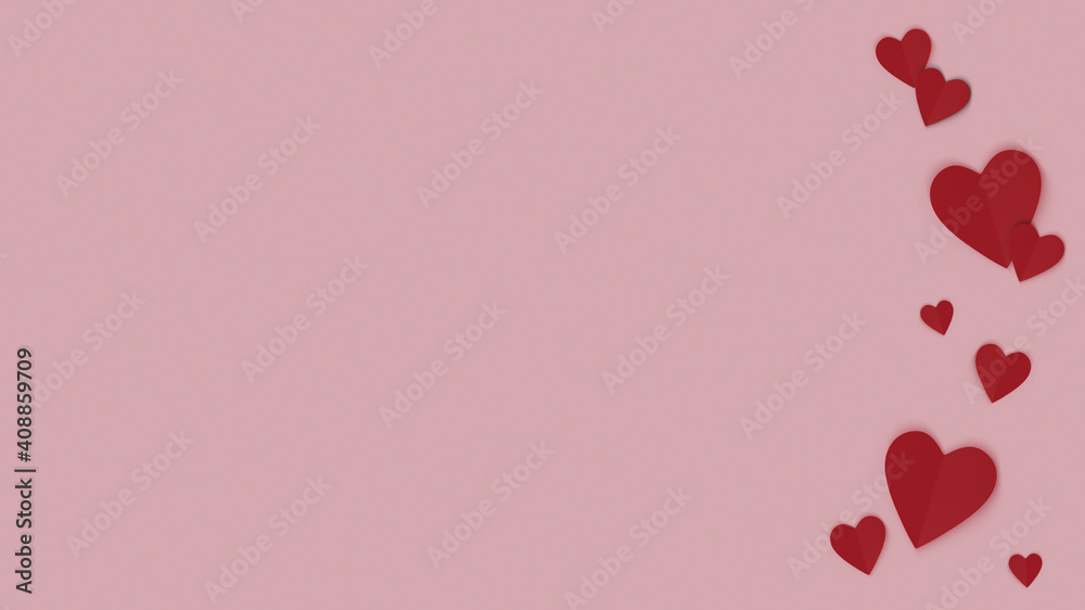 Hearts on pink background flat