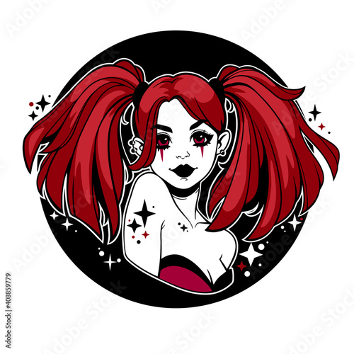 cute girl with ponytails and clown makeup