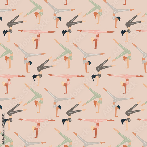 Sports women exercising legs raised. Vector background.