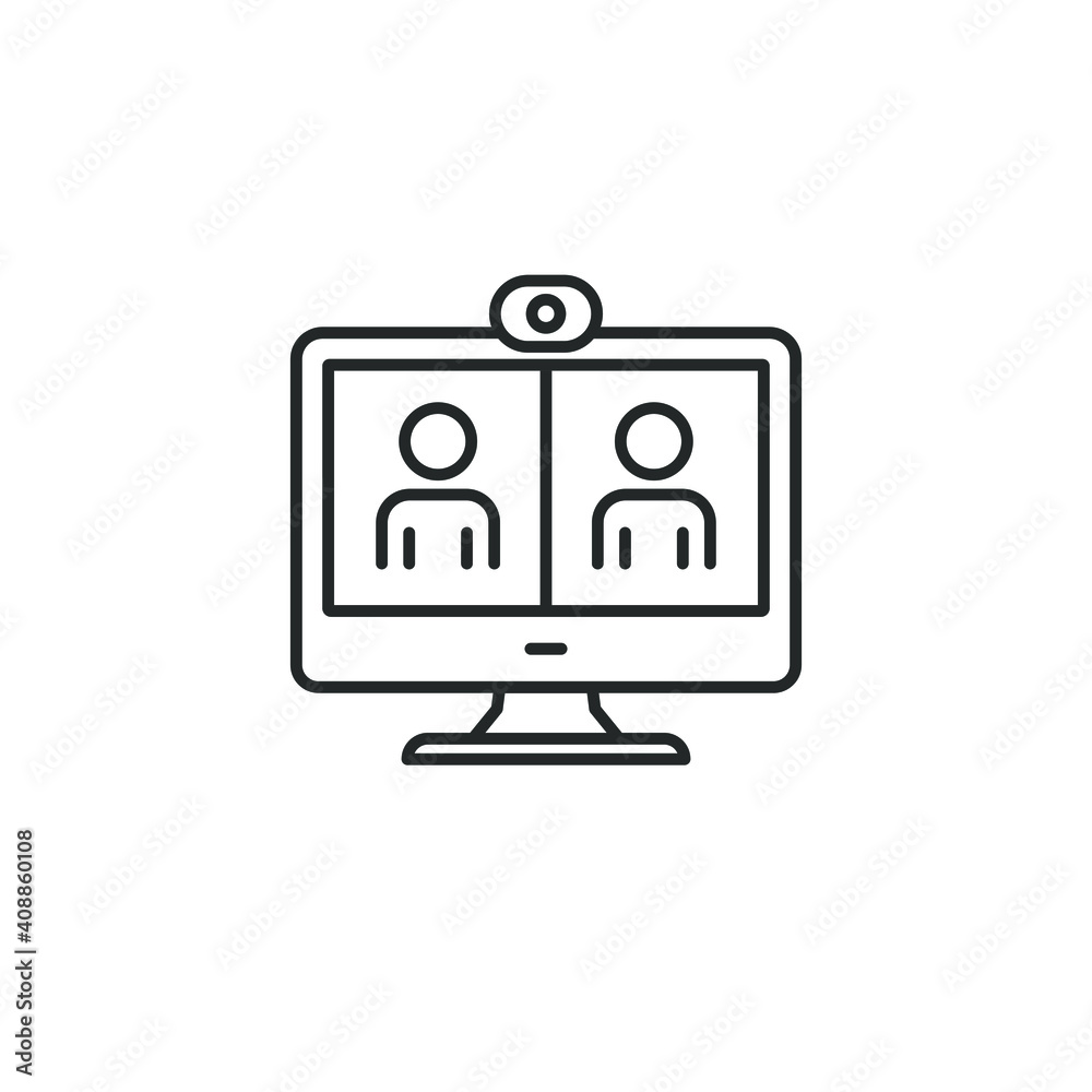 Video call on computer flat style icon isolated on white background. Vector illustration Video call on computer flat style icon isolated on white background. Vector illustration