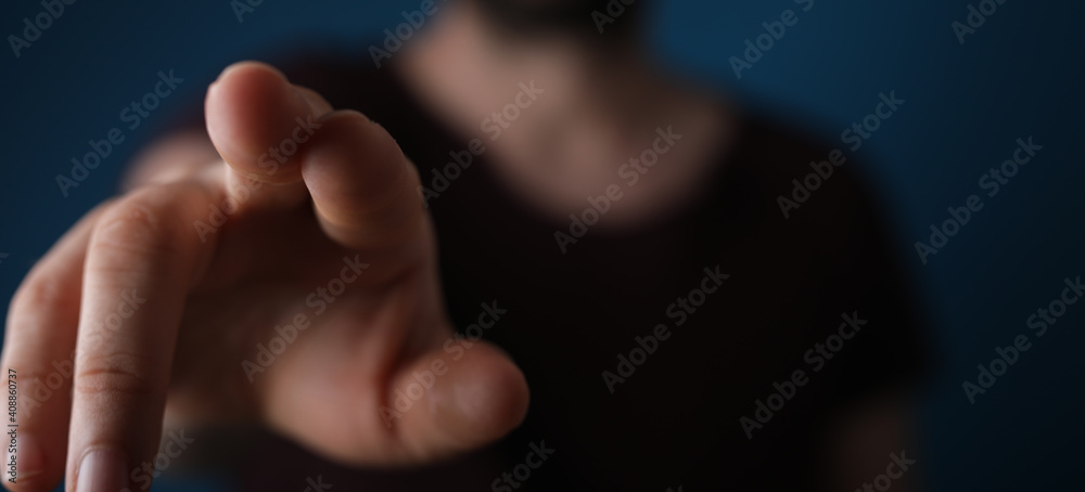 Obraz premium press young man finger pointing touch
