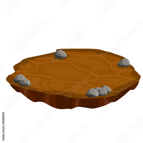 Dry land steppes and deserts. element of game and background. Brown floor. Cartoon illustration. Platform to the ground. Dirt and dust