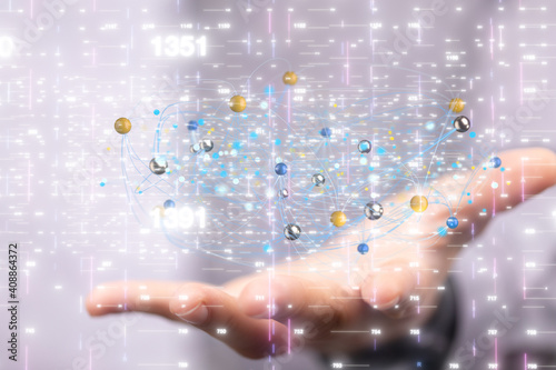 Abstract network of physical devices on the Internet using a network connection with statistics numbers 3d illustration