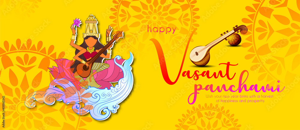 Illustration of happy vasant panchami indian festival background with decorative background 
