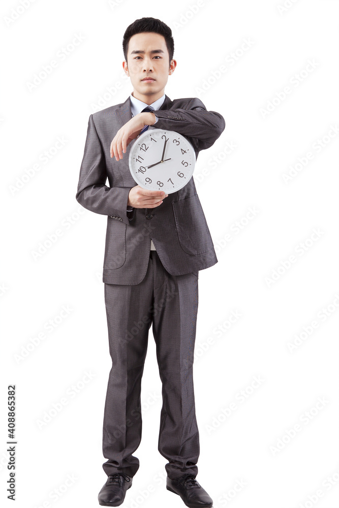 Business people and clock