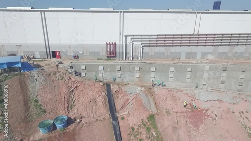 Aerial view of construction area in Sao Paulo, Brazil. Logistic Warehouse Drone photo