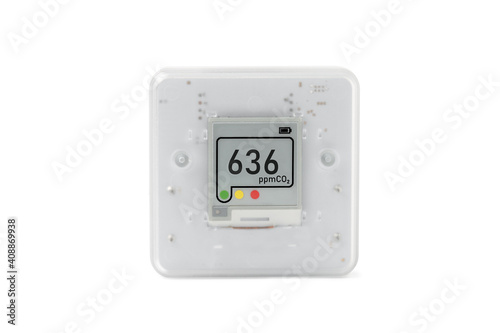 Indoor air quality sensor Isolated on a white background. Co2 monitoring at home