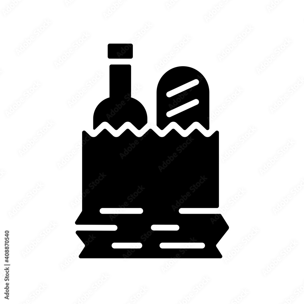 Paper bag with food vector glyph icon