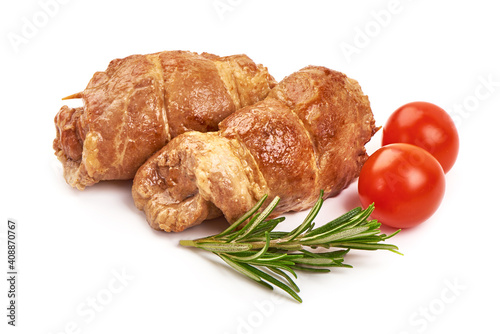 Baked meat rolls, isolated on white background