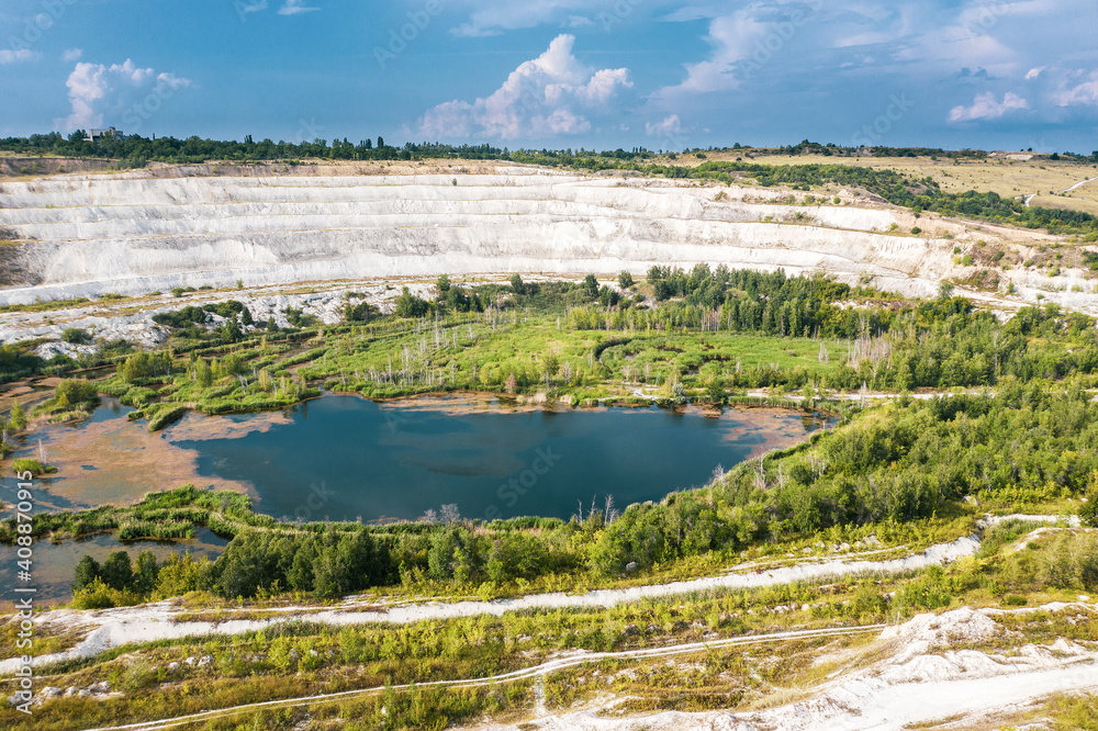 Abandoned quarry in Volsk with a beautiful lake at the bottom. High quality photo
