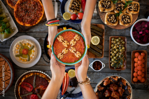 Vegan food muhammara on the table photo