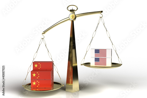 3D Illustration zur Visualisierung der Handelsbilanz zwischen den USA und der Volksrepublik China