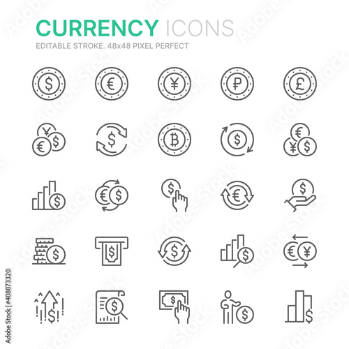 Collection of currency related outline icons. 48x48 Pixel Perfect. Editable stroke