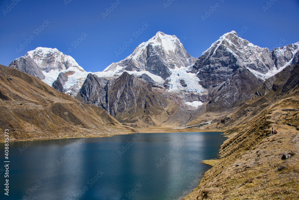 The beautiful landscape of the Laguna Carhuacocha, Cordillera Huayhuash, Ancash, Peru