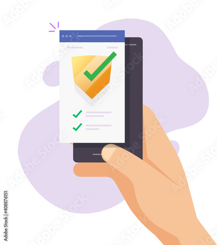 Mobile security verification check digital test scan online on cell phone app vector, smartphone cellphone internet virus protection, secure safety guard technology, fraud spy checklist defence