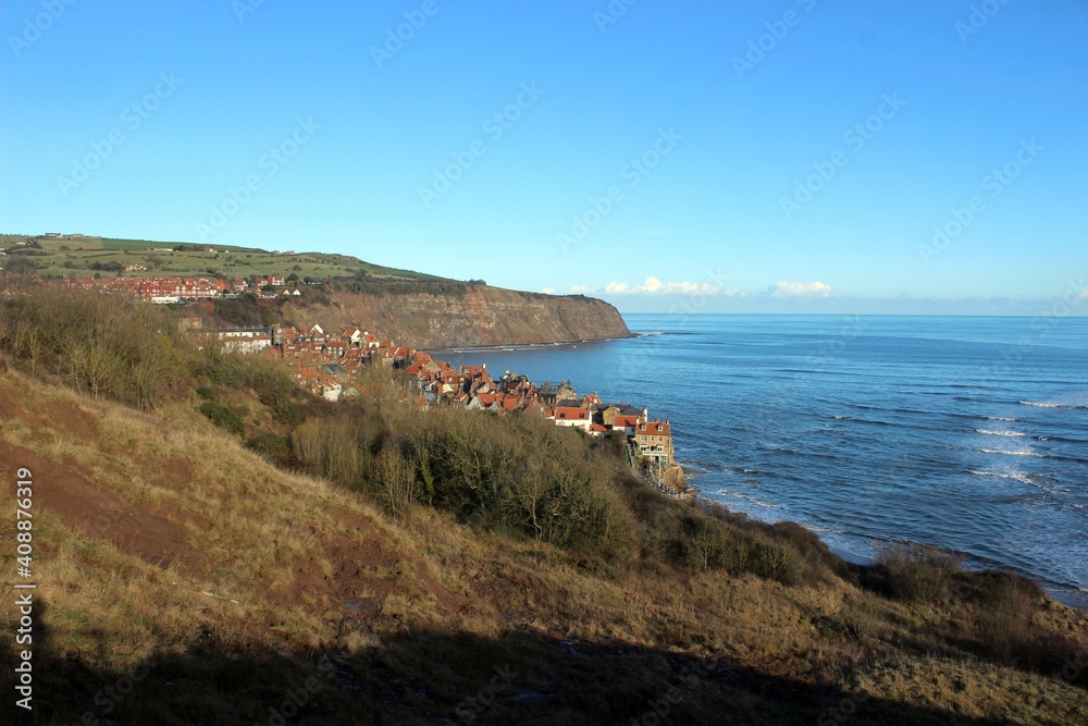Robin Hood's Bay, North Yorkshire, and coastline from the south.