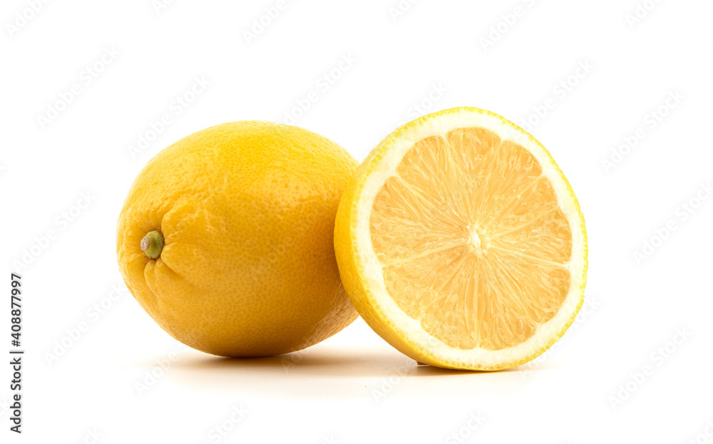 Lemon and half a lemon on a white background.