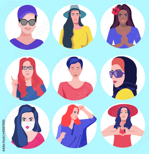 Collection of avatars of women of different nationalities