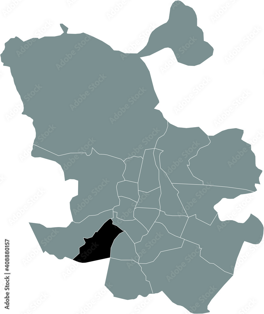 Black location map of Madrilenian Carabanchel neighborhood inside gray map of Madrid, Spain
