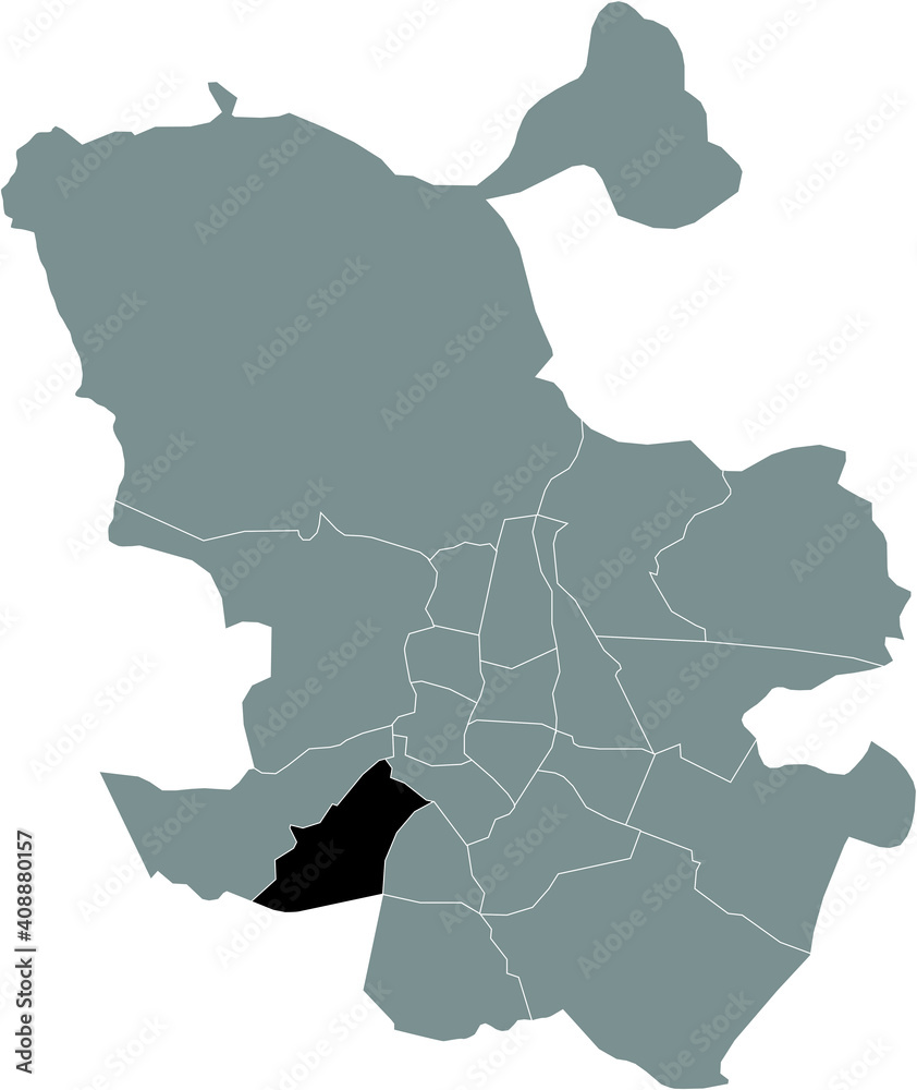 Obraz premium Black location map of Madrilenian Carabanchel neighborhood inside gray map of Madrid, Spain