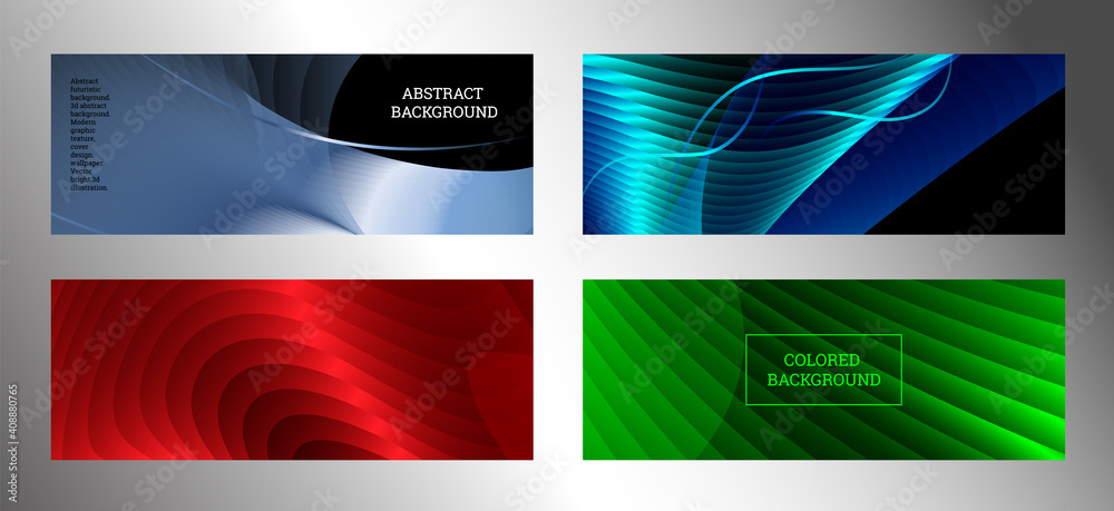 Fototapeta premium Cover designs set. Stripes with colored metallic sheen, gradient. Creative background, wallpaper, magazine cover. EPS vector