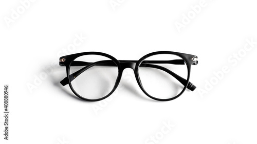Glasses with black frames isolated on a white background.