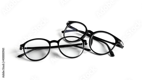 Glasses with black frames isolated on a white background.