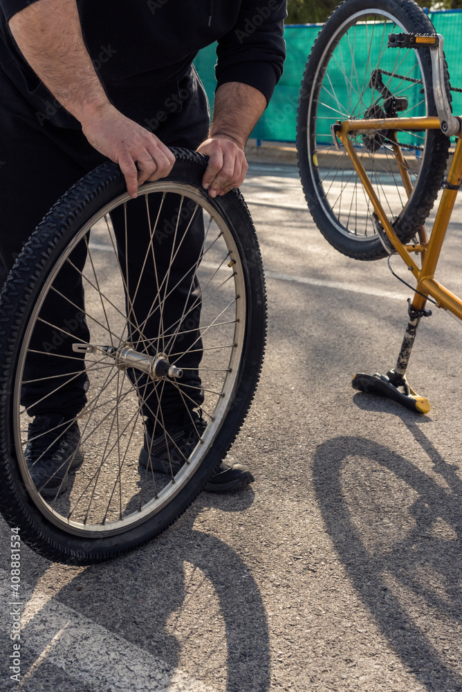 Bicycle maintenance. Fixing a flat tyre. Bicycle maintenance. Fixing a flat tyre.