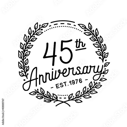 45 years anniversary celebrations design template. 45th logo. Vector and illustrations.
