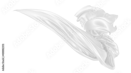 Beautiful flowing fabric of white wavy silk or satin. 3d rendering image.