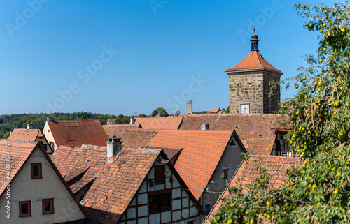 Above the roofs of Rothenburg ob der Tauber on a sunny summer day