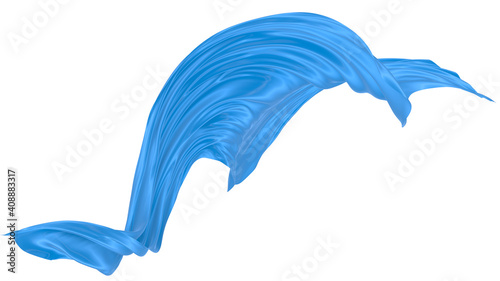 Beautiful flowing fabric of blue wavy silk or satin. 3d rendering image.