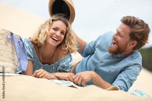 happy couple in love on the beach