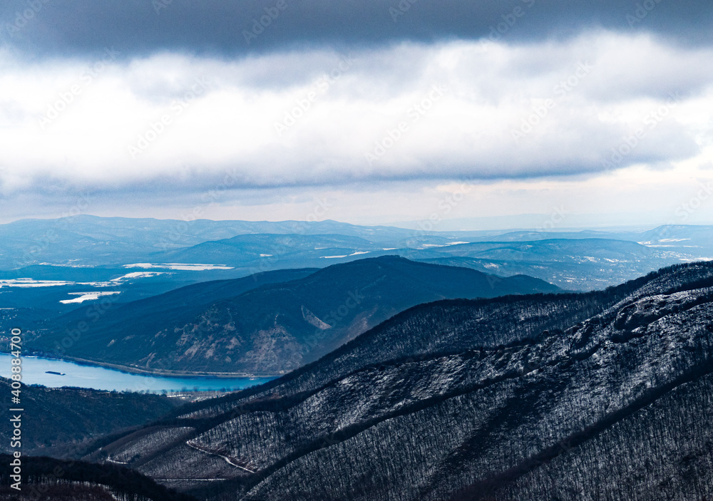 winter landscape with clouds and mountains