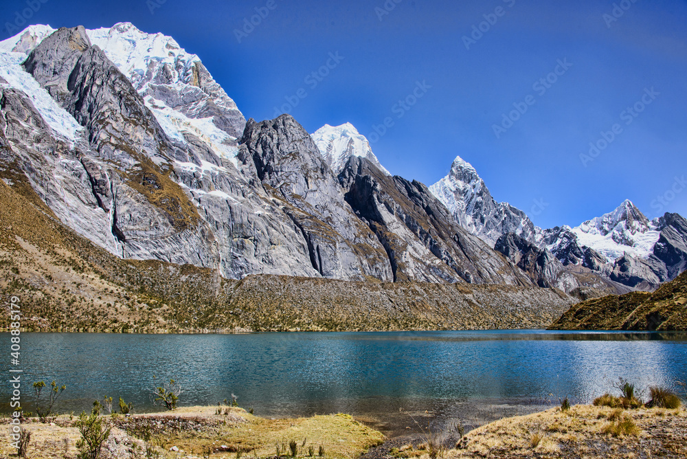 Laguna Siula and mountain panorama on the Cordillera Huayhuash circuit, Ancash, Peru