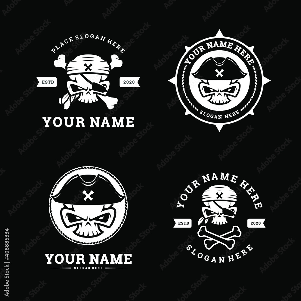 Obraz premium Set of Simple Skull Pirate Hat Bandana Bone Black and White Logo Designs for boating