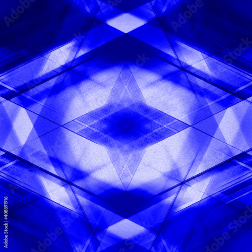 Bright warm triangular strokes of intersecting sharp lines with cornflower triangles and a star.