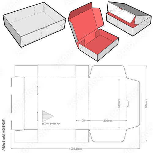 Cardboard box for sending mail.  Ease of assembly, no need for glue (Internal measurement 40x30x10 cm) and Die-cut Pattern
