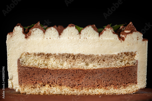 Tiramisu cake with chocolate decotarion photo
