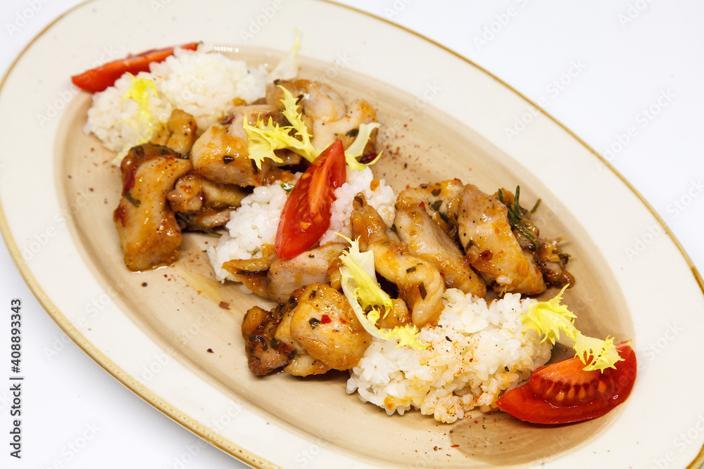 Chicken curry with jasmine rice, indian food concept Chicken curry with jasmine rice, indian food concept